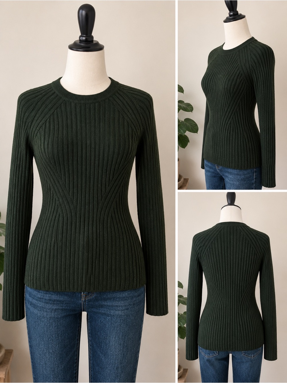 Babaton Aritzia Women’s Dark Green Ribbed Knit Sweater XS